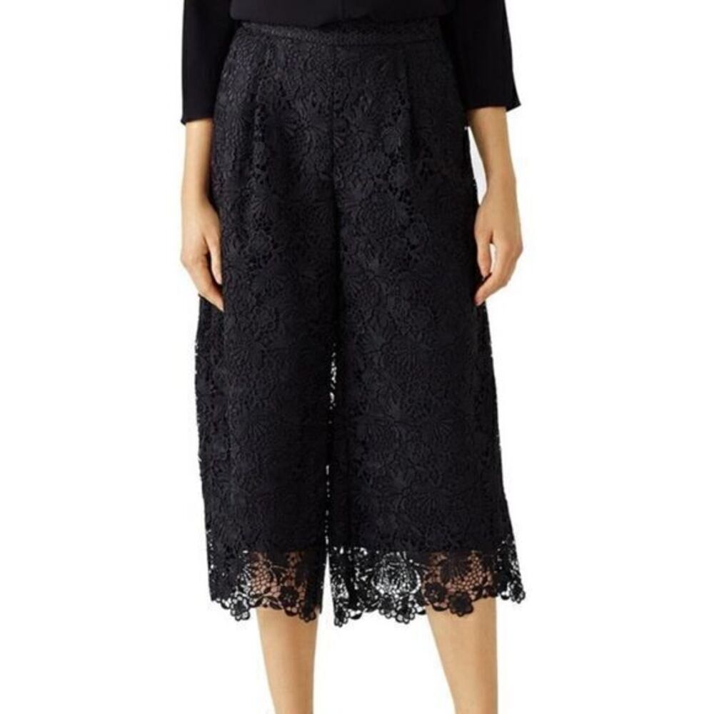 DIANE VON FURSTENBERG Black Lace Holy Embroidered Culottes Pants US 6
